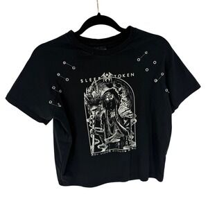 Sleep Token Graphic Tee Womens Large Black Excellent Safety Pin Crop Top Shirt